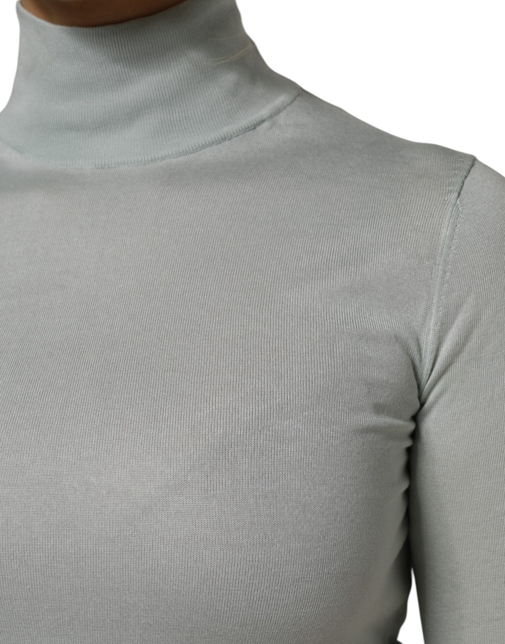 Dolce & Gabbana Light Green Silk Turtleneck 3/4 Sleeves Top