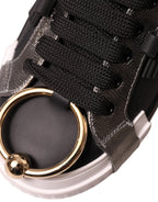 Dolce & Gabbana Black Leather Low Top Sneakers Portofino Shoes