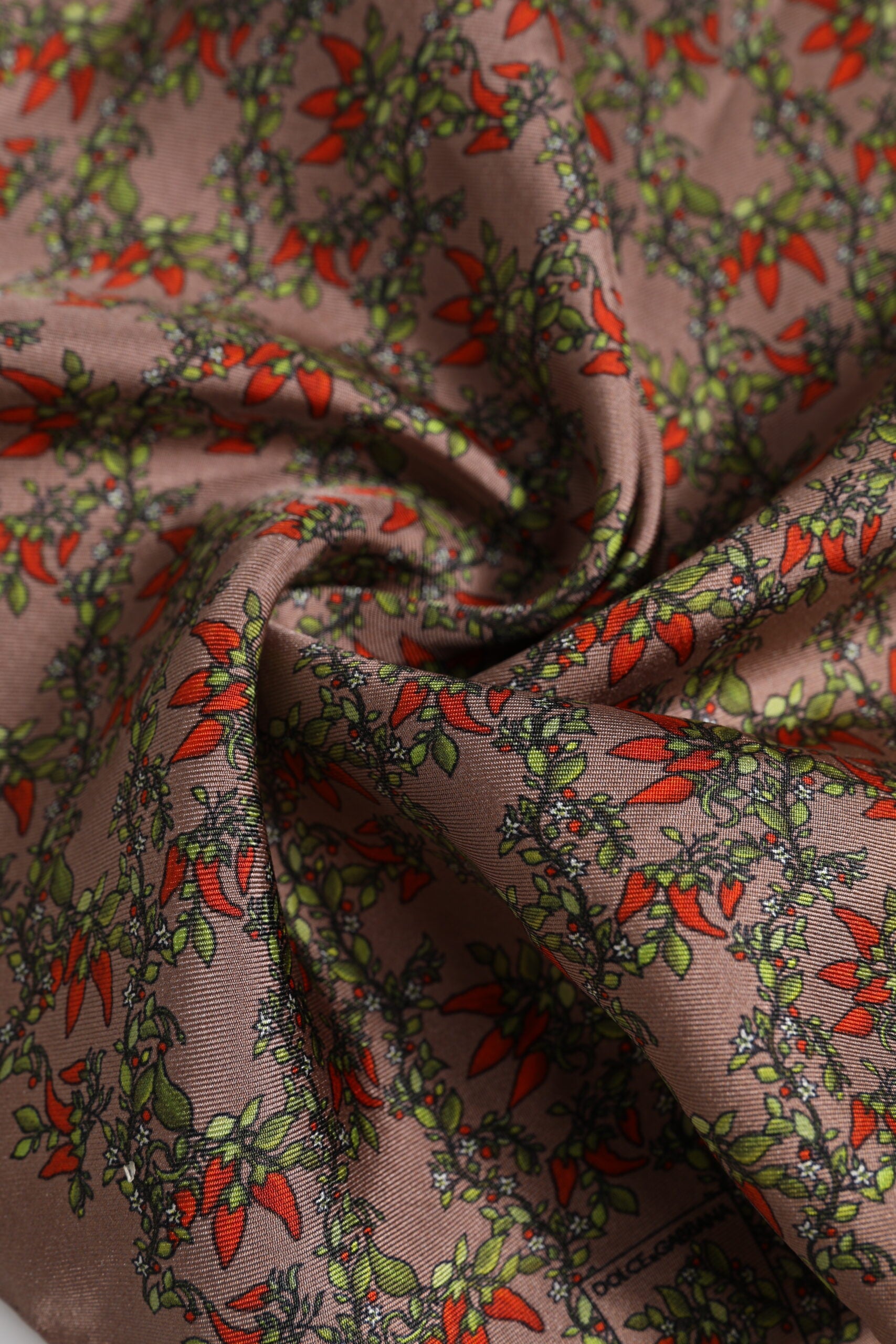 Dolce & Gabbana Brown Chili Print Silk Square Foulard Scarf