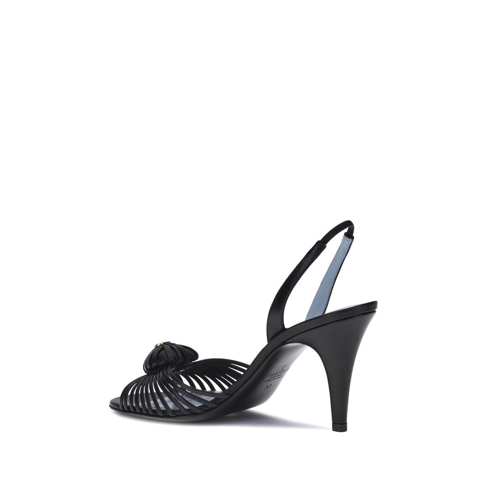 Valentino Garavani Black Calf Leather Bos Taurus Stiletto Heel Sandals