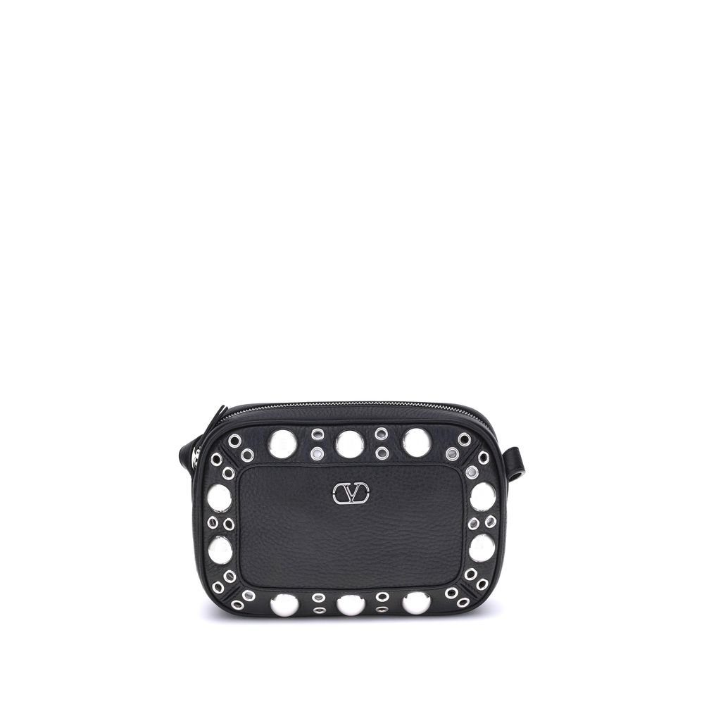 Valentino Garavani Black Calf Leather Bos Taurus Shoulder Bag