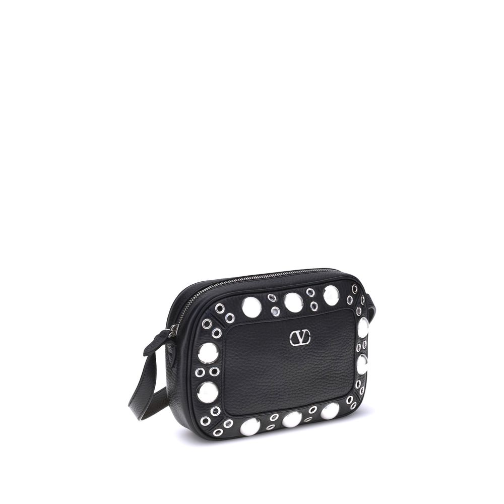 Valentino Garavani Black Calf Leather Bos Taurus Shoulder Bag