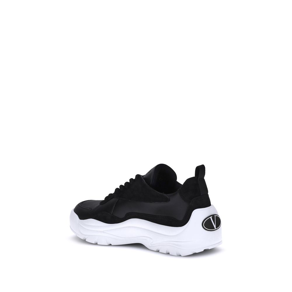 Valentino Garavani Black Calf Leather Bos Taurus Chunky Sneakers