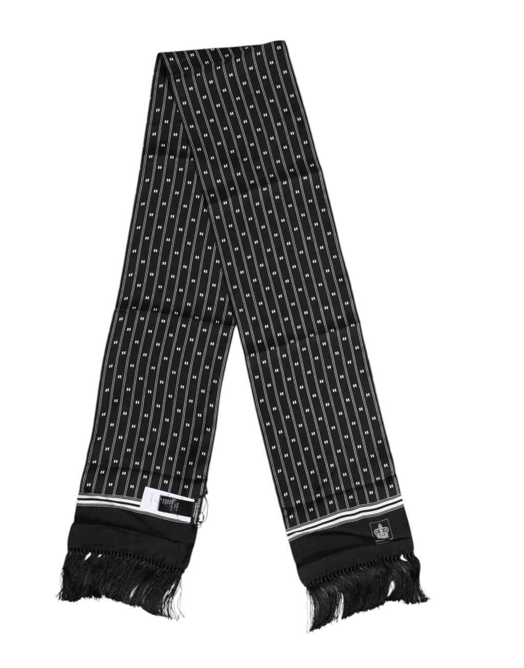 Dolce & Gabbana Black Silk Printed Fringes Men Foulard Scarf