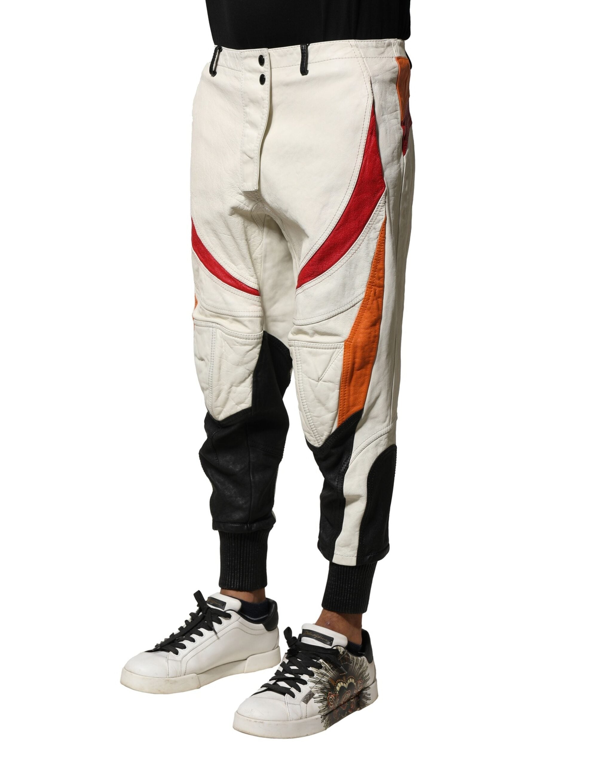 Dolce & Gabbana Multicolor Lambskin Tapered Men Pants