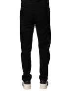 Dolce & Gabbana Black Cotton Tattered Slim Fit Men Denim Jeans