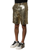 Dolce & Gabbana Gold Sequin Polyester Embellished Bermuda Shorts