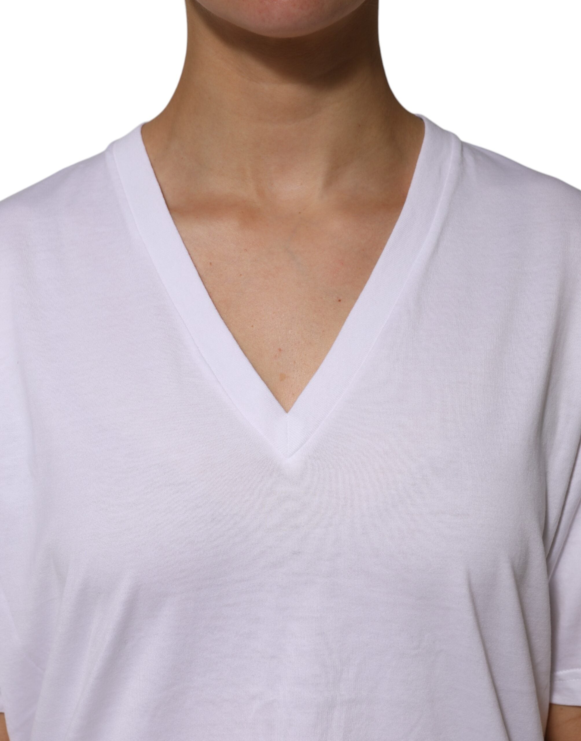 Dolce & Gabbana White Cotton Short Sleeves V-neck T-shirt