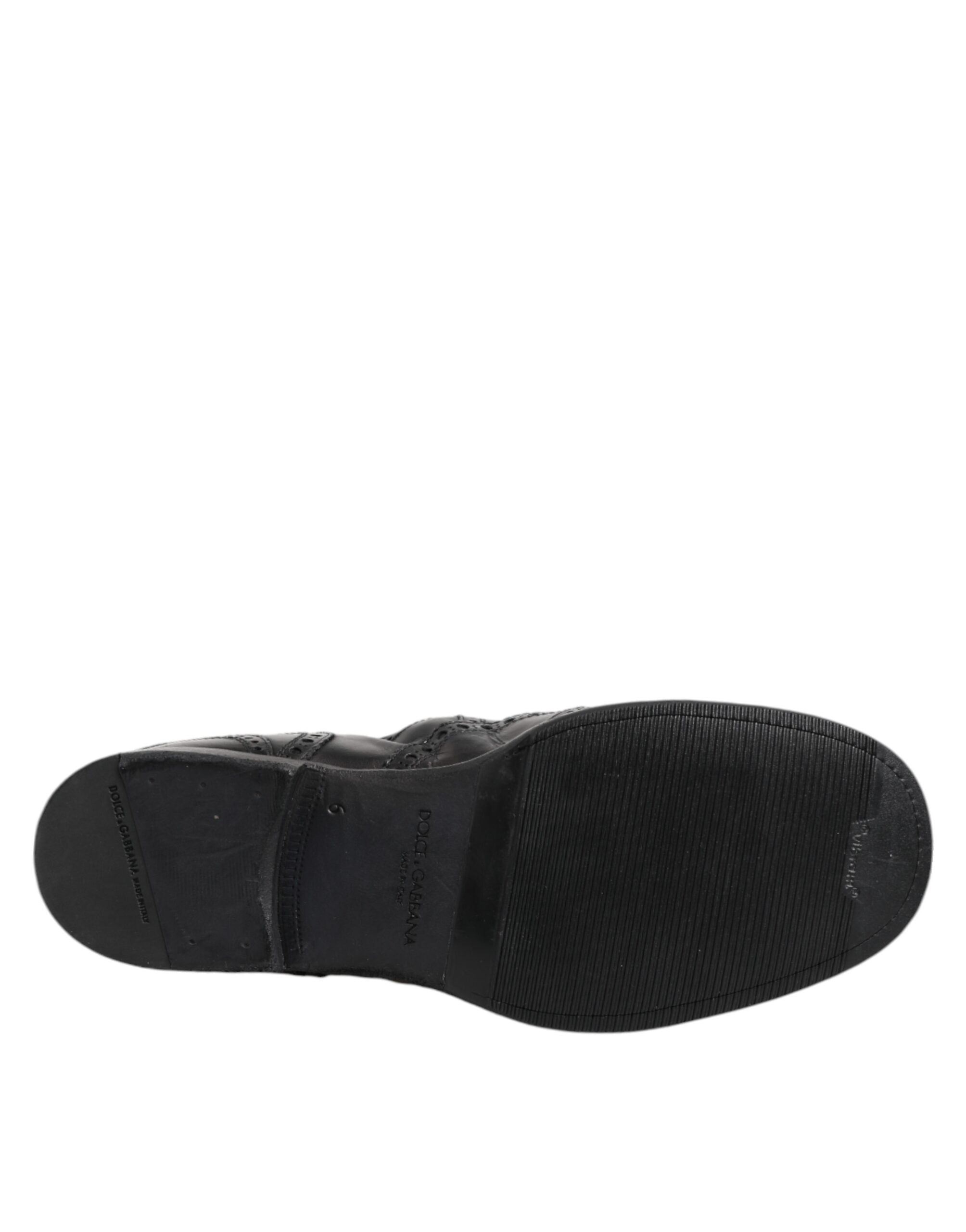 Dolce & Gabbana Black Leather Ankle Boots Slip On Shoes