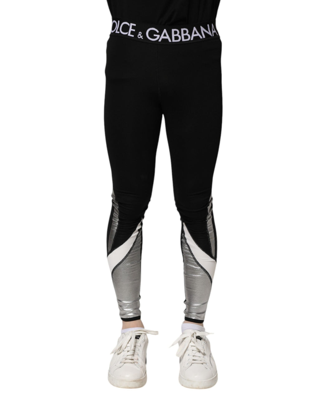 Dolce & Gabbana Black Silver Nylon Skinny Men Leggings Pants