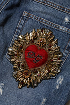 Dolce & Gabbana Blue Cotton Tattered Boyfriend Denim Jeans
