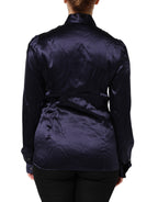 Dolce & Gabbana Dark Purple Silk Ascot Collared Blouse Top