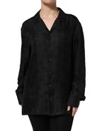Dolce & Gabbana Black Silk DG Embroidery Long Sleeves Top