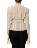 Dolce & Gabbana Light Yellow Silk Ascot Collared Blouse Top