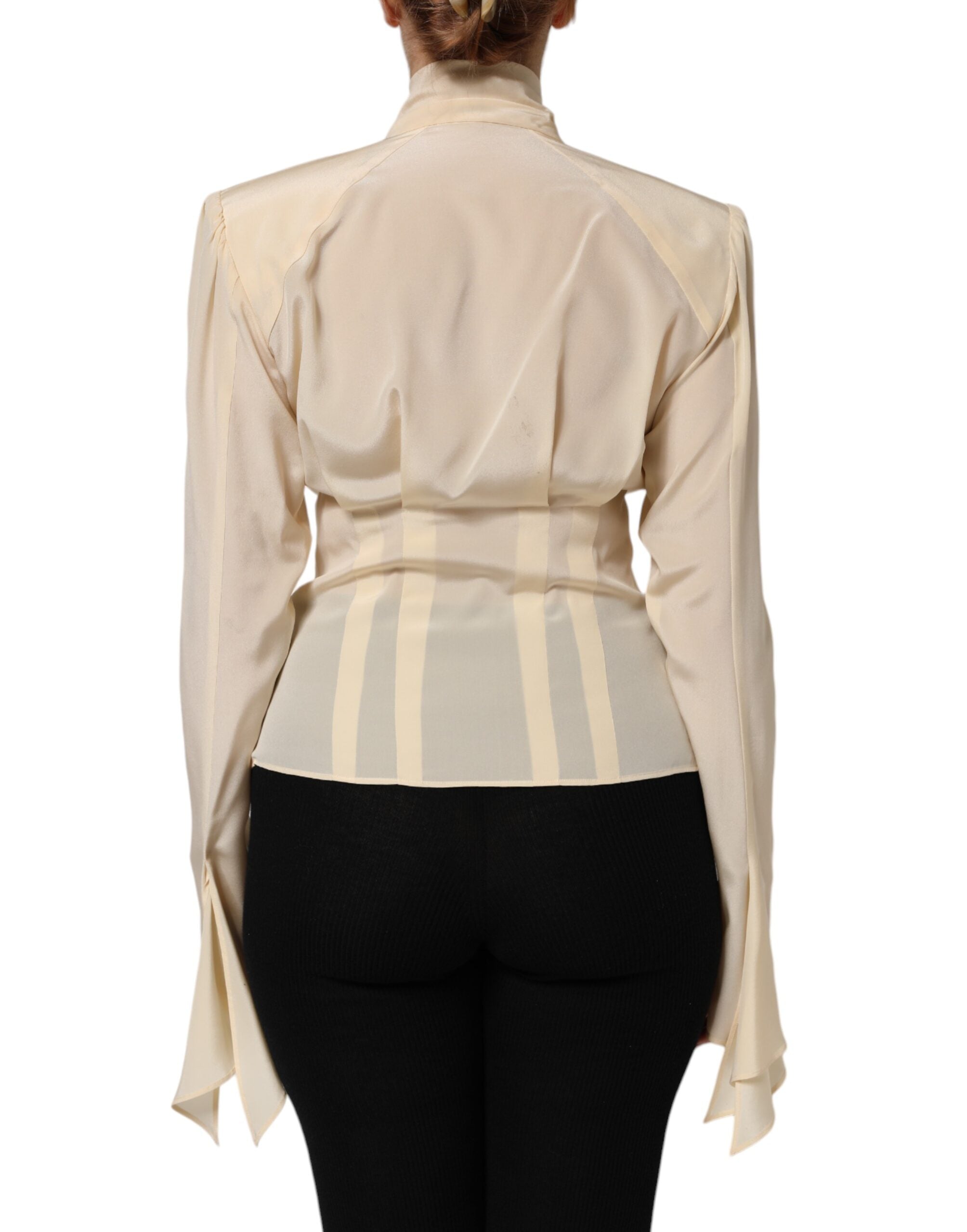 Dolce & Gabbana Light Yellow Ascot Collar Buttoned Blouse Top