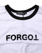 Dolce & Gabbana White Graphic Print Crew Neck Cropped T-shirt