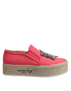 Twinset Pink Canvas Crystal Embellished Slip On Shoes