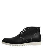 Dolce & Gabbana Black White Leather Ankle Boots Shoes