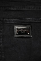 Dolce & Gabbana Black Cotton Logo Plaque Slim Fit Denim Jeans