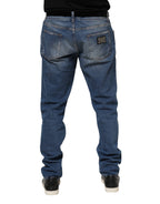 Dolce & Gabbana Blue Washed Cotton Logo Plaque Denim Jeans
