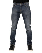 Dolce & Gabbana Blue Washed Skinny Logo Plaque Men Denim Jeans