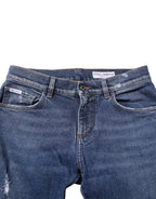 Dolce & Gabbana Blue Cotton Logo Plaque Skinny Men Denim Jeans