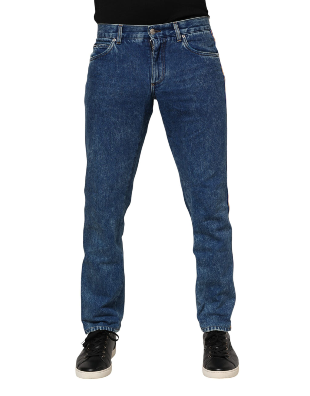 Dolce & Gabbana Blue Cotton Logo Plaque Denim Jeans