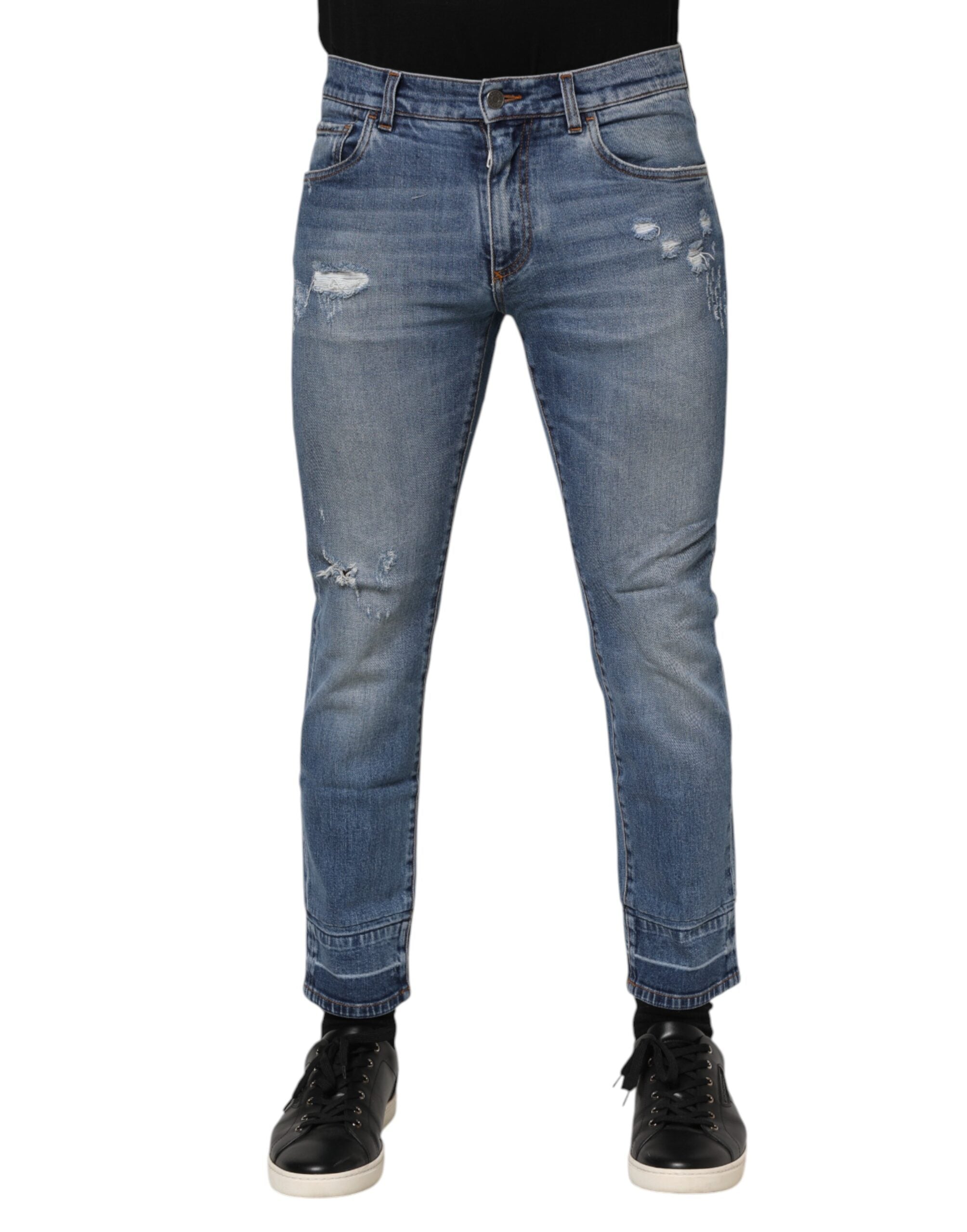 Dolce & Gabbana Blue Cotton Logo Plaque COMFORT Denim Jeans