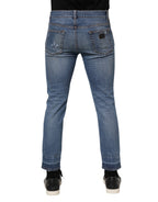 Dolce & Gabbana Blue Cotton Logo Plaque COMFORT Denim Jeans