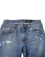 Dolce & Gabbana Blue Cotton Logo Plaque COMFORT Denim Jeans