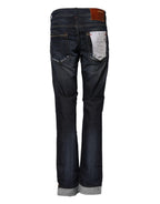 Acht Blue Washed Cotton Mid Waist Flared Denim Jeans