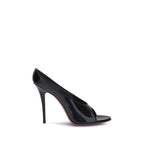 Amina Muaddi Black Calf Leather Bos Taurus Stiletto Heel Sandals