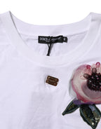 Dolce & Gabbana White Floral Lace DG Detailing Cropped T-shirt