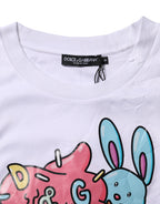 Dolce & Gabbana White Cotton Graphic Print Crew Neck T-shirt