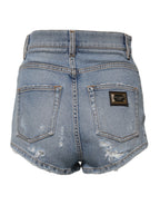 Dolce & Gabbana Blue Tattered Denim Cotton Hot Pants Shorts