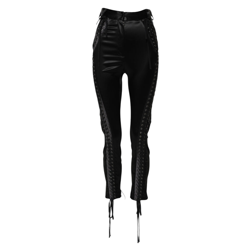 Dolce & Gabbana Black Lace Details High Waist Skinny Pants