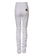 Dolce & Gabbana White Tattered Cotton High Waist Denim Jeans