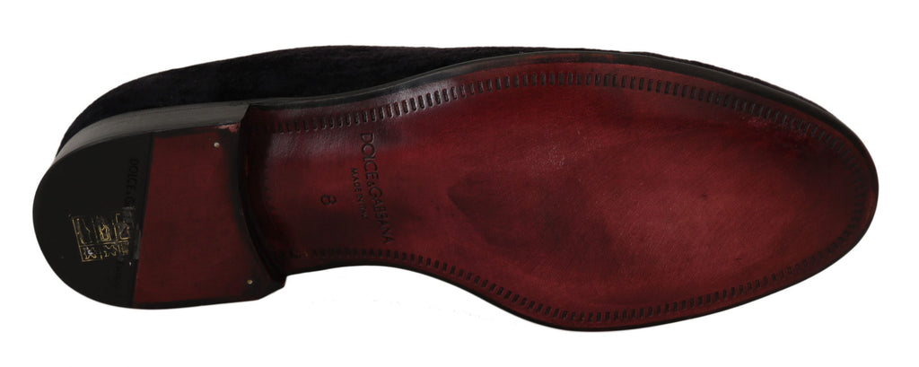 Dolce & Gabbana Loafers Black Velvet Gold Crown