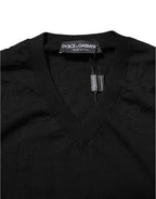Dolce & Gabbana Black Cashmere V-Neck Long Sleeves T-shirt
