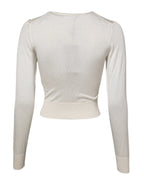 Dolce & Gabbana White Silk Lily Embellished Pullover Sweater