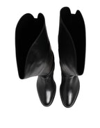 Elisabetta Franchi Black Leather Buckled High Boots Shoes