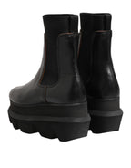Sacai Black Chelsea Leather Pull On Women Ankle Boots Shoes