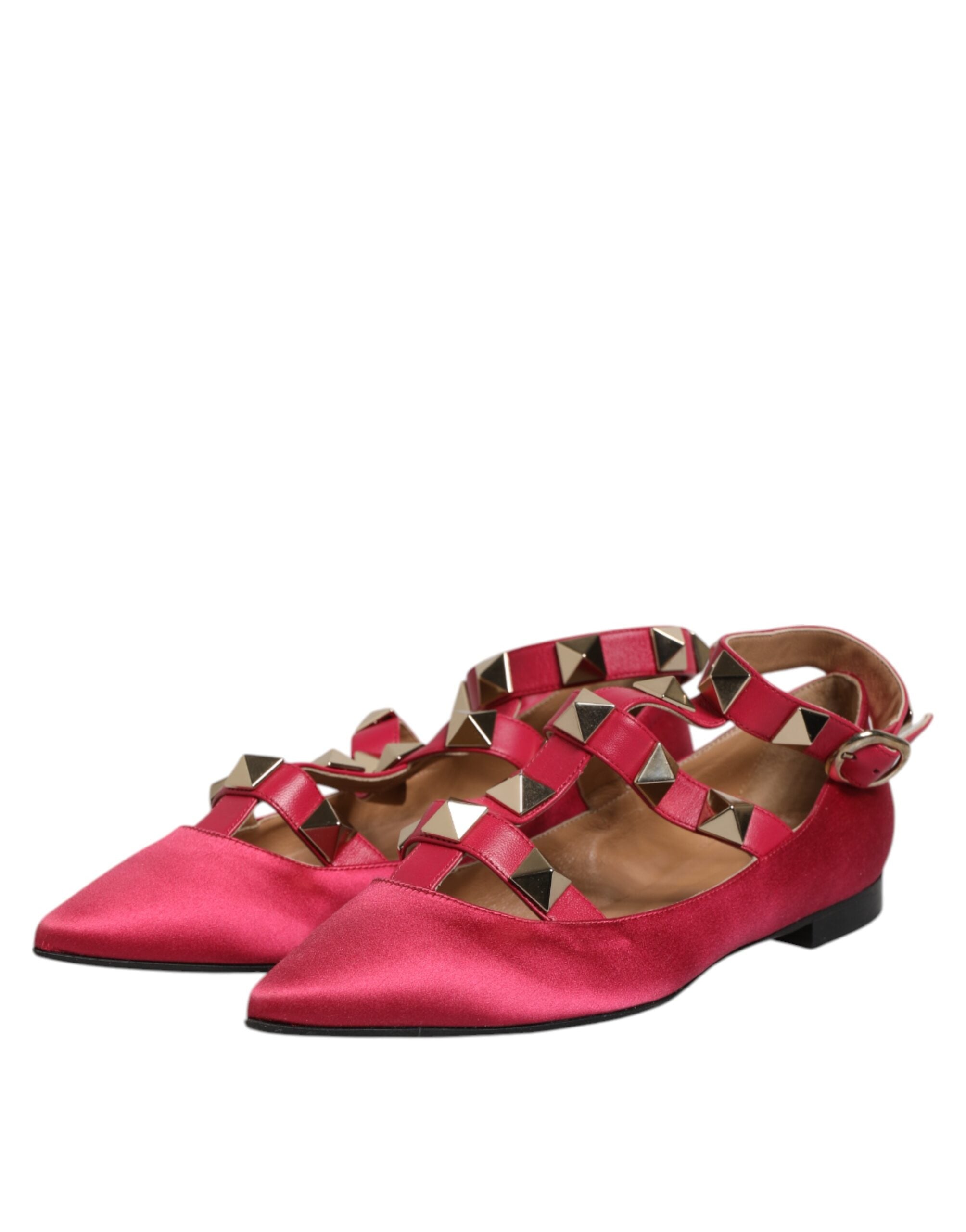 Prosperine Red Gold Studded Pointed Toe Ballet Flats Shoes