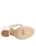 ASH White Block Heeled Studded Quarter Strap Sandals Shoes