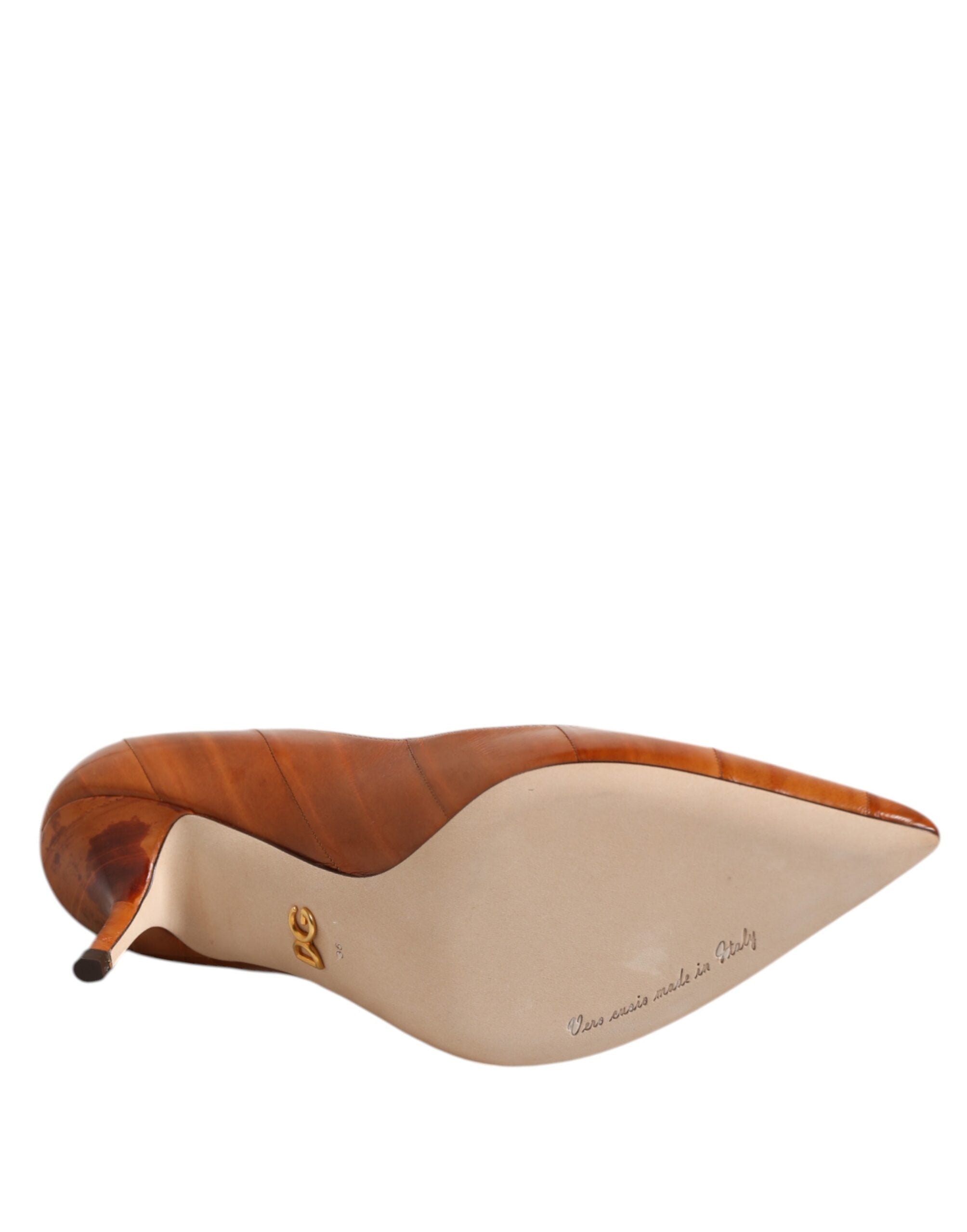 Dolce & Gabbana Brown Leather Stiletto Heel Pumps Shoes