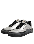 HIDE & JACK Silver Leather Lace Up Low Top Sneakers Shoes