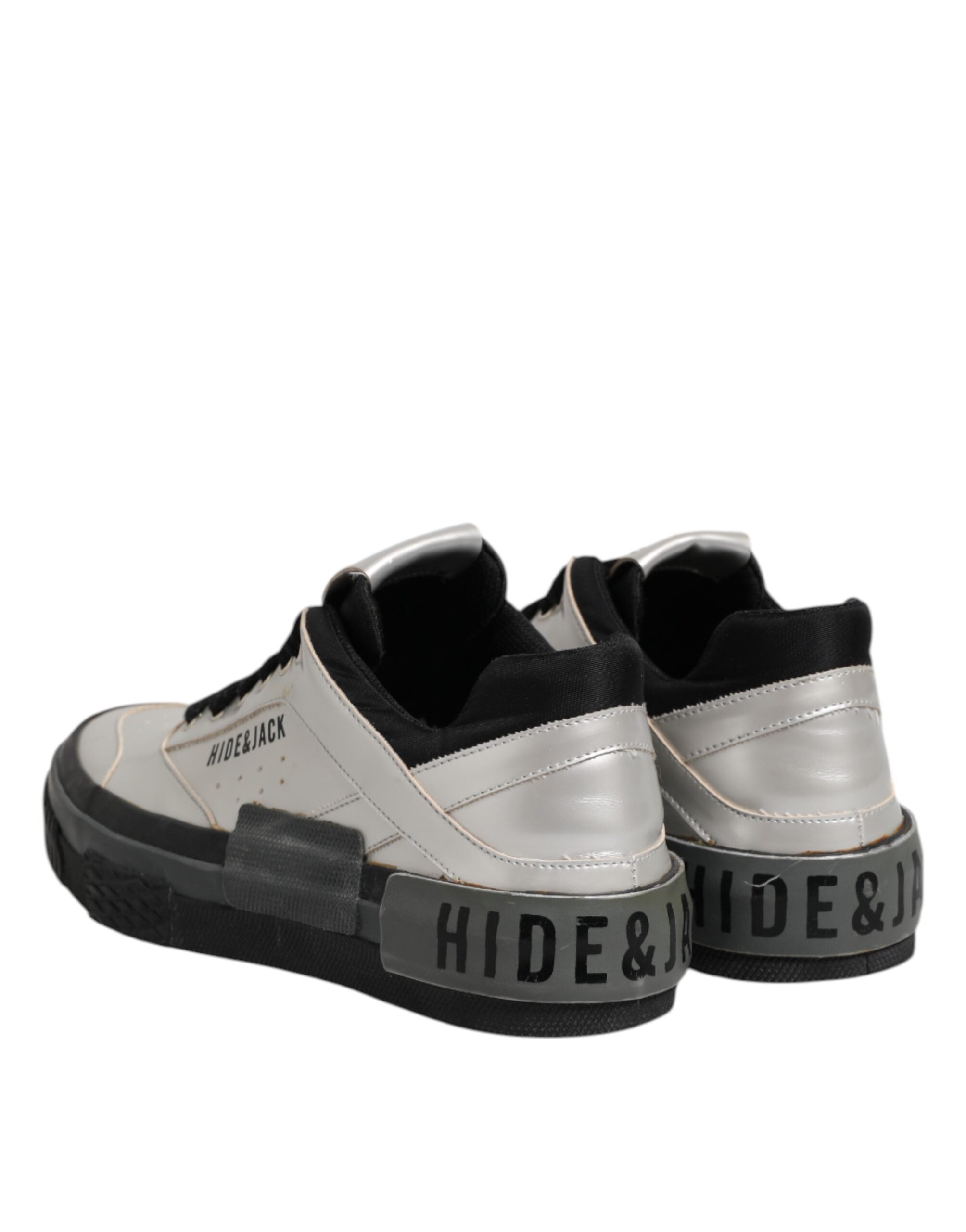 HIDE & JACK Silver Leather Lace Up Low Top Sneakers Shoes