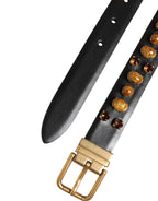 Dolce & Gabbana Black Leather Studded Gold Tone Buckle Belt