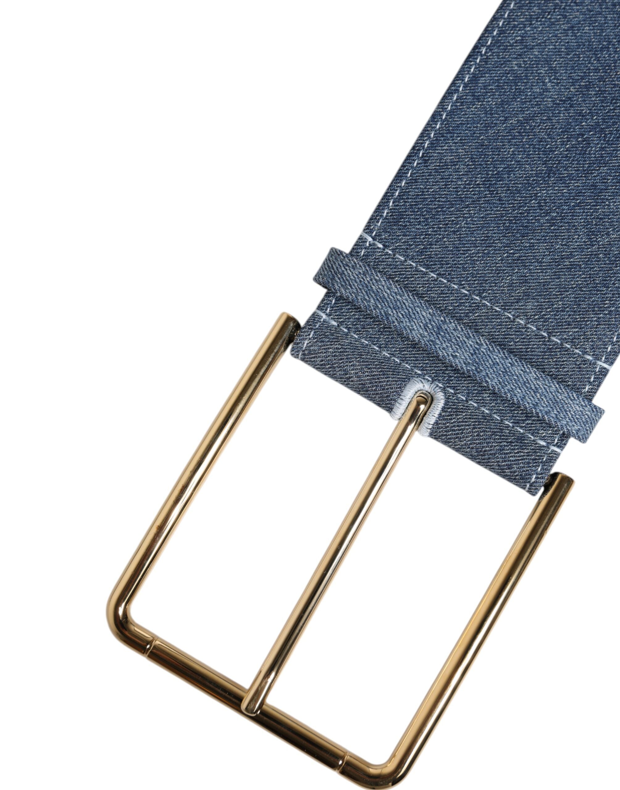 Dolce & Gabbana Two Tone Blue Denim Gold Metal Buckle Belt