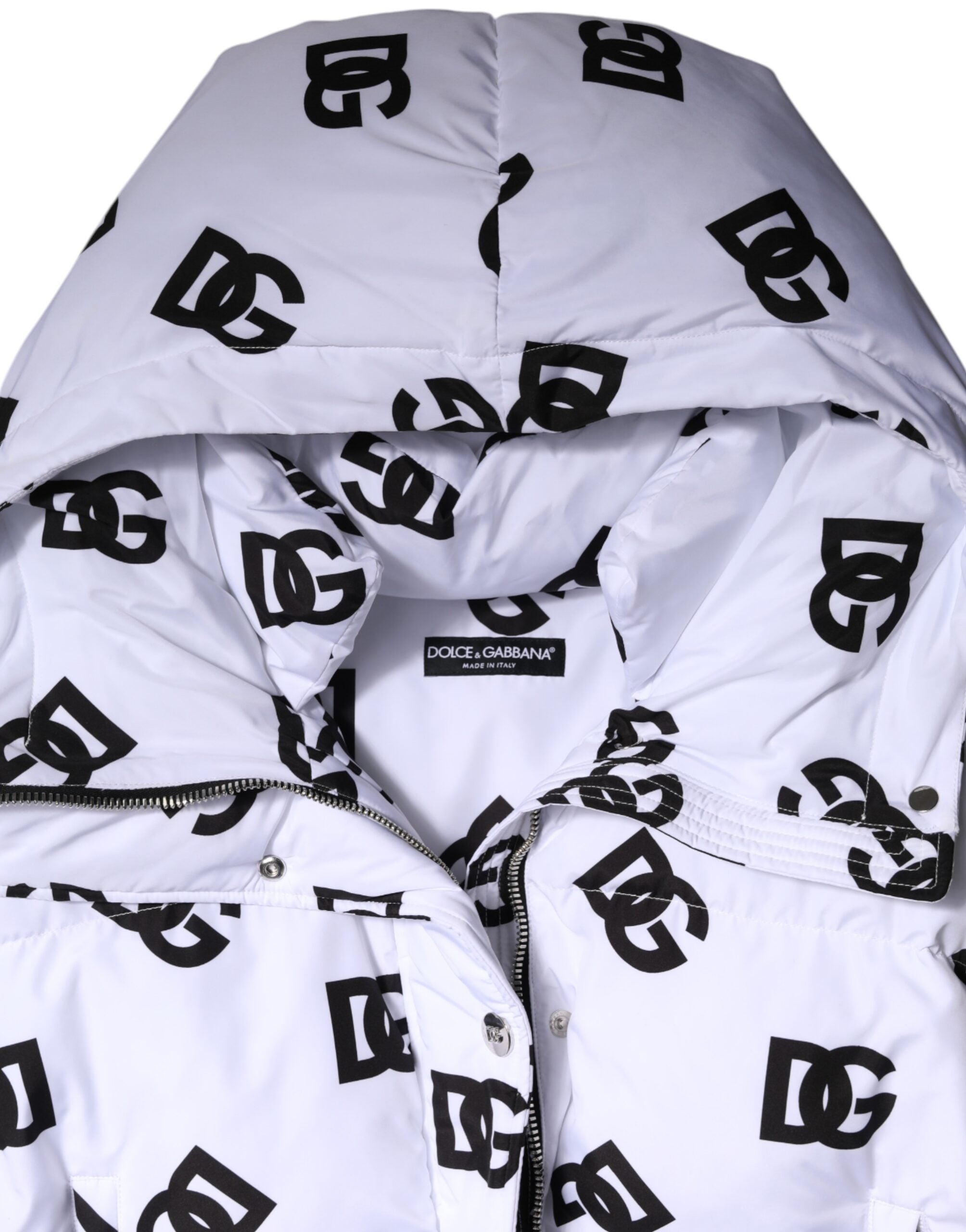 Dolce & Gabbana White Black DG Mania Polyester Puffer Jacket